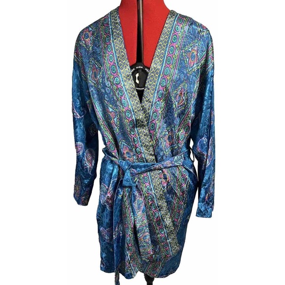 Vintage pajama set Inner Most Robe And Pant Blue Paisley Size Small - Picture 4 of 8
